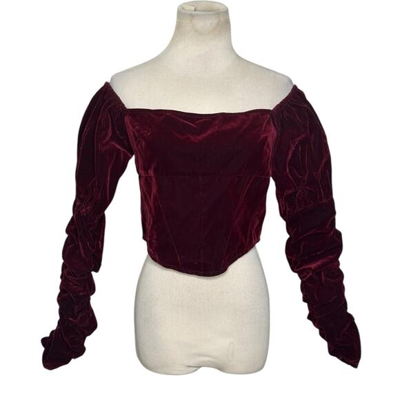 PrettyLittleThing Plum Velvet Puff Sleeve Bardot Crop Top size 6 - Picture 10 of 12